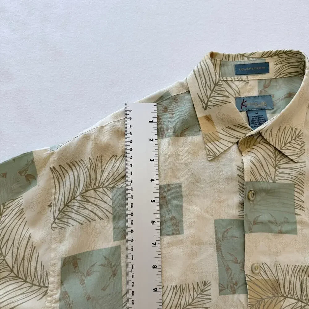 Kaylua Bay Resort Shirt Mens M Rayon Hawaiian Palm Leaf Bamboo Camp Tropical